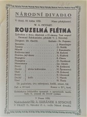 kniha Kouzelná flétna zpěvohra o 2 jednáních s 13 obrazy, Fr. A. Urbánek a synové 1932