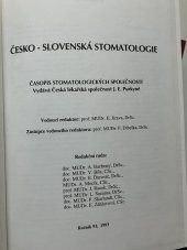 kniha Česko-slovenská stomatologie Časopis stomatologických společností , Česká lékařská společnost J. E. Purkyně 1993