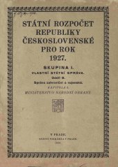 kniha Státní rozpočet Republiky československé pro rok 1927 skupina I, oddíl B, kapitola 5. Ministerstvo národní obrany, Státní tiskárna 1926