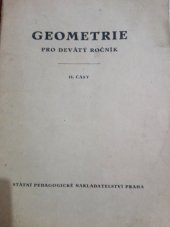 kniha Geometrie pro devátý ročník všeobecně vzdělávacích škol 2. část Pokusná učebnice., SPN 1959