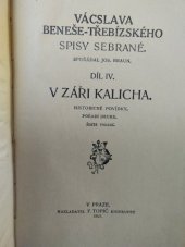 kniha V záři kalicha Pořadí druhé historické povídky., F. Topič 1915