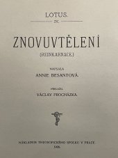 kniha Znovuvtělení [Reinkarnace], Theosofický spolek 1906