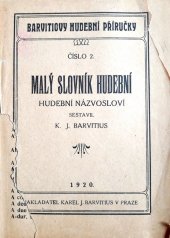 kniha Malý slovník hudební hudební názvosloví, K.J. Barvitius 1920