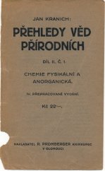 kniha Přehledy věd přírodních. Díl II, část 1, - Chemie fysikální a anorganická, R. Promberger 1930