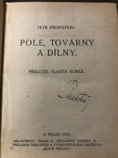 kniha Pole, továrny a dílny, Mladé proudy 1920