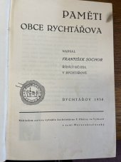 kniha Paměti obce Rychtářova, František Sochor 1938