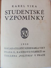 kniha Studentské vzpomínky, Karel Vika 1930