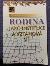 kniha Rodina jako instituce a vztahová síť, Sociologické nakladatelství 1993