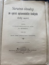 kniha Stručné obsahy ze spisů spisovatelův českých doby nové. I, Fr. A. Urbánek 1910