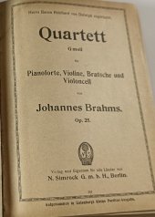 kniha Johannes Brahms, Quartett G-moll Pianoforte, Violine, Bratsche und Violoncell, N. Simrock G. m. b. H., Berlin 1900