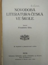 kniha Novodobá literatura česká ve škole, Ústřední spolek učitelský na Moravě 1924