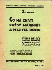 kniha Co má znáti každý nájemník a majitel domu? výklad a úplné znění nového zákona o ochraně nájemníků a zákona o exekučním vyklizení bytu, platných od 1. dubna 1928, Jan Svátek 1928