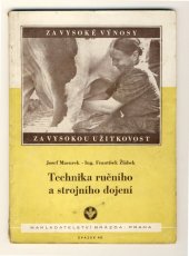 kniha Technika ručního a strojního dojení, Brázda 1952