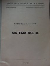 kniha Matematika III, Vysoká škola strojní a textilní 1994