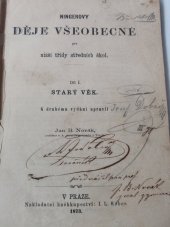 kniha Ningerovy Děje všeobecné pro nižší třídy středních škol. Díl I, - Starý věk, I.L. Kober 1873