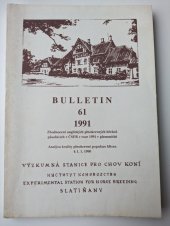 kniha Zhodnocení anglických plnokrevných hřebců působících v ČSFR v roce 1991 v plemenitbě Analýza kvality plnokrevné populace klisen k 1. 1. 1990, Výzkumná stanice pro chov koní 1991