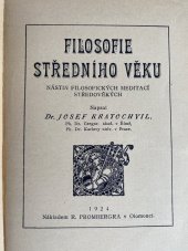 kniha Filosofie středního věku nástin filosofických meditací středověkých, R. Promberger 1924