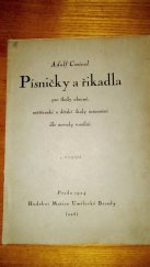 kniha Písničky a řikadla pro školy obecné, měšťanské a dětské školy intonační dle metody tonální, Hudební Matice Umělecké Besedy 1924