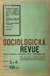 kniha Sociologická revue sv. 3 + 4, roč. VIII., 1937, Sociologický seminář Masarykovy university v Brně 1937