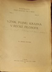 kniha Vznik pojmu krásna v řecké filosofii, Česká akademie věd a umění 1932