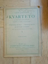 kniha Leos Janacek, Kvarteto pro dvoje housle, violu a violoncello, Hudební Matice Umělecké Besedy 1925