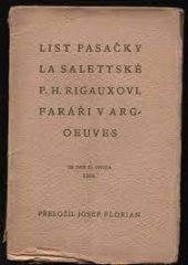 kniha List pasačky La Salettské P.H. Rigauxovi, faráři v Argoeuves ze dne 28. února 1904, A. Stříž 1910