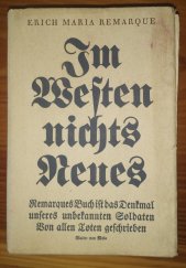 kniha Im Westen nichts Neues, Propyläen-Verlag 1929