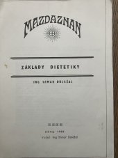 kniha Mazdaznan Zaklady dietetiku, Otmar Doležal 1988