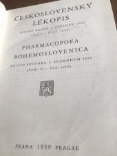 kniha Československý lékopis (ČsL 2) : doplněk 1959 = Pharmacopoea Bohemoslovenica : (PhBs II - add. 1959) ), Státní zdravotnické nakladatelství 1959