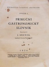 kniha Příruční gastronomický slovník, Čechie 1926