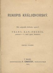 kniha Rukopis Králodvorský, F. Šimáček 1899