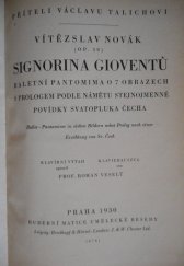 kniha SIGNORIA GIOVENTÚ Baletní pantomima o 7 obrazech, Hudební Matice Umělecké Besedy 1930