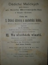 kniha Dítěcí důvěra a mateřská láska příběh z Moravy r. 1837. povodní stižené, Dědictví maličkých 1890