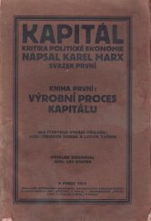 kniha Kapitál Sv. 1. - Výrobní proces kapitálu - Kritika politické ekonomie., Antonín Svěcený 1913