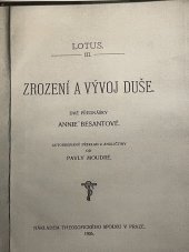 kniha Zrození a vývoj duše Dvě přednášky, Theosofický spolek 1906