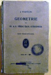 kniha Geometrie pro IV. a V. třídu škol středních, Jednota československých matematiků a fysiků 1924
