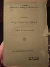 kniha Hájnikova žena, Matica slovenská 1922