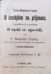 kniha Úvaha Mosnignora Segura O častějším sv. přijímání, Pap. knihtisk. benediktinů rajhradských 1895