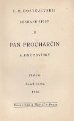 kniha Pan Procharčin a jiné povídky, Kvasnička a Hampl 1926