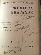 kniha Premiera Skafandr veselohra o třech dějstvích, Václav Petr 1929