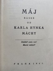 kniha Máj báseň od Karla Hynka Máchy, V. Jedlička, nást. Ant. Neumann 1941