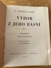 kniha Výbor z jeho básní. Díl II., - Fasti, Amores, Heroides, Medicamina faciei, Ars amatoria, Remedia amoris, Tristia, Epistulae ex ponto, Springer 1938