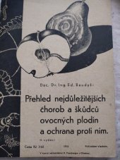 kniha Přehled nejdůležitějších chorob a škůdců ovocných plodin a ochrana proti nim, s.n. 1934