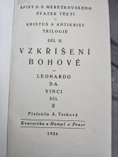 kniha VZKŘÍŠENÍ BOHOVÉ Leonardo Da Vinci, Kvasnička a Hampl 1926