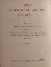 kniha Počáteční operace světové války. Část 1, Vojenský archiv RČS 1929