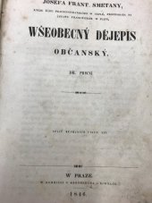 kniha Josefa Frant. Smetany Wšeobecný dějepis občanský. Díl prwní, Kronbergr a Řiwnač 1846