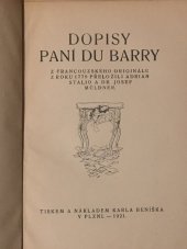 kniha Dopisy paní Du Barry, Karel Beníško 1921