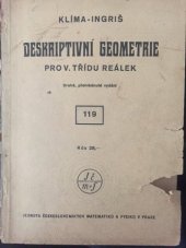 kniha Deskriptivní geometrie pro V. třídu reálek, Jednota československých matematiků a fysiků 1947