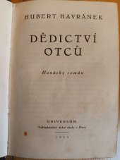 kniha Dědictví otců Hanácký román, Universum 1933