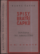 kniha Továrna na absolutno román feuilleton, Fr. Borový 1937